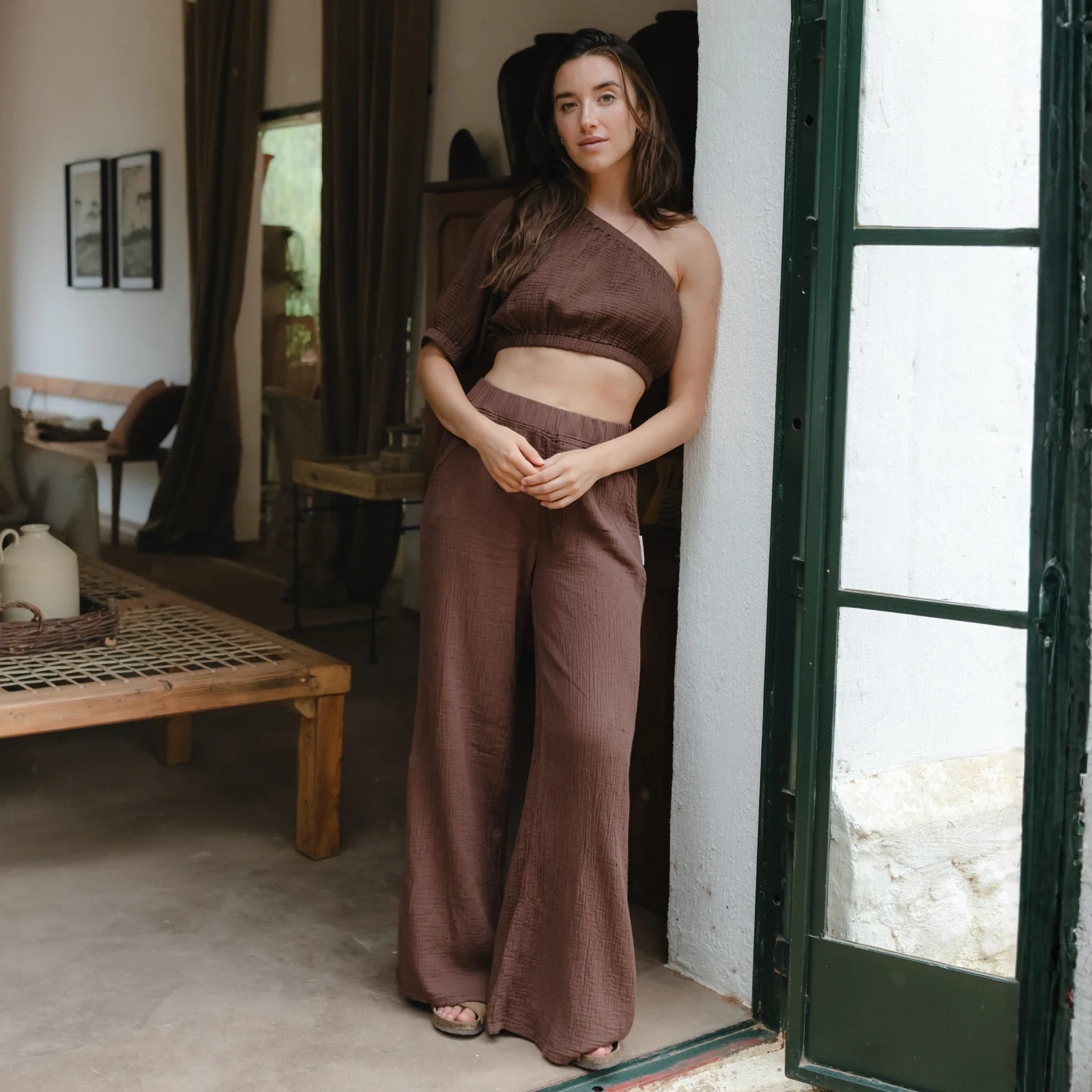 Asymmetrisches Musselin Crop Top Siv - Image 4