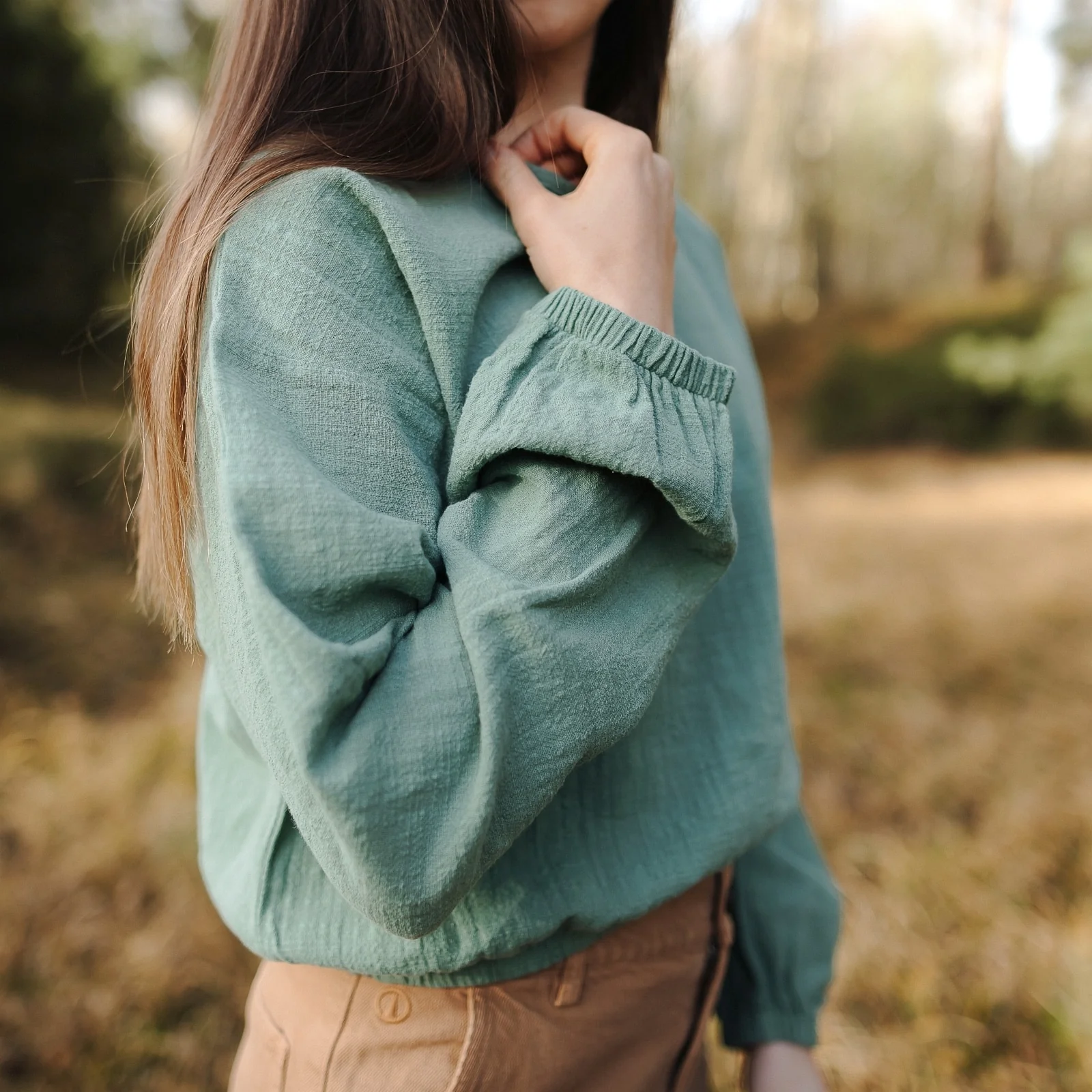 Crop Top Langarm Caja mit Leinenstruktur - Image 5