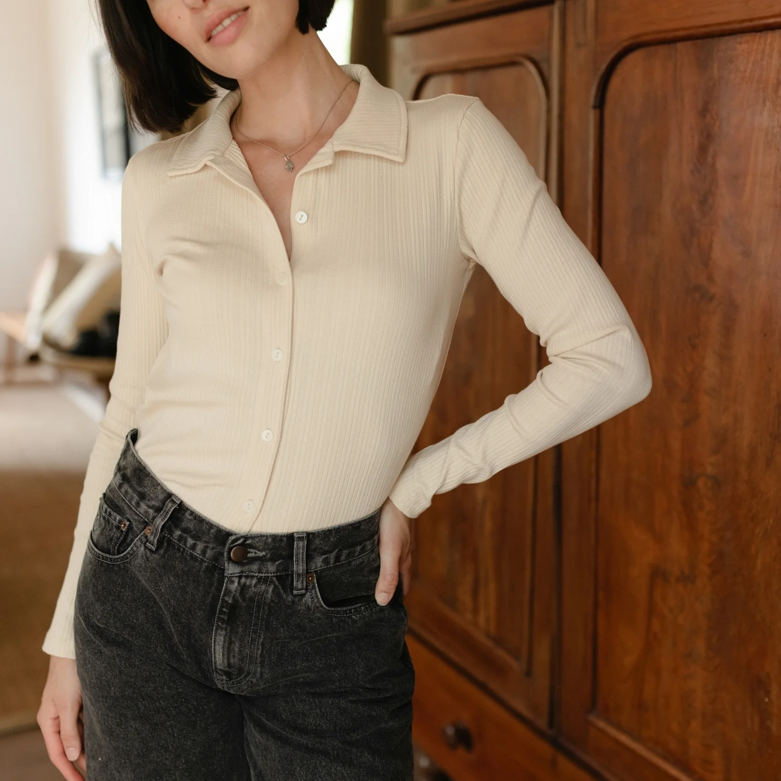 Ripp Pointelle Jersey Bluse Anne - Image 8