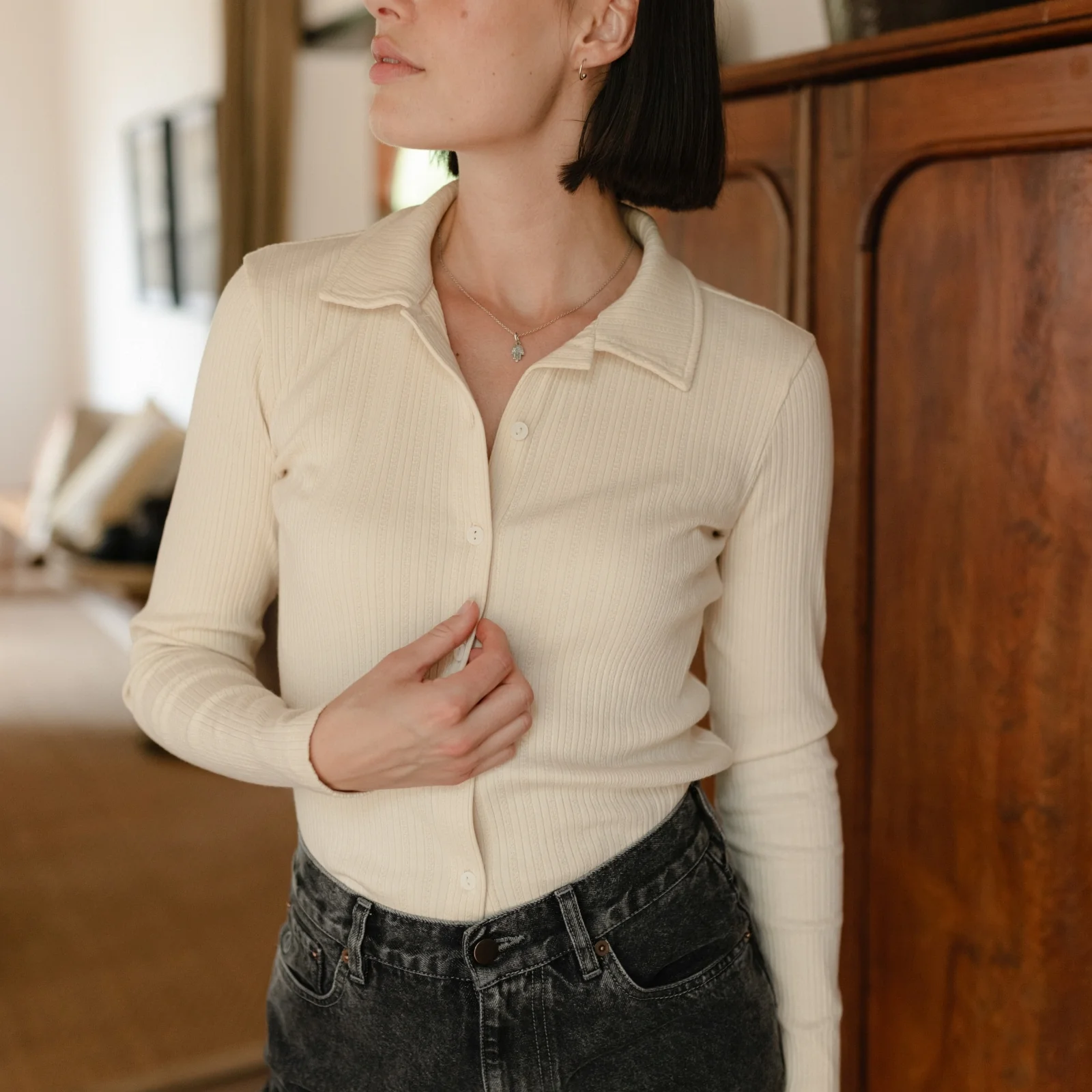 Ripp Pointelle Jersey Bluse Anne - Image 9